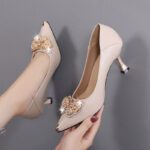 Shallow-mouth single shoes for women 2023 new spring and autumn pointed high heels mid-heel versatile temperament professional stiletto work shoes - Image 2